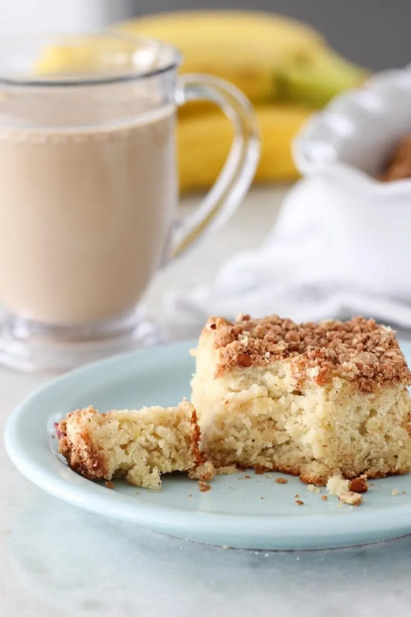 a slice of banana coffee cake with a streusel topping

