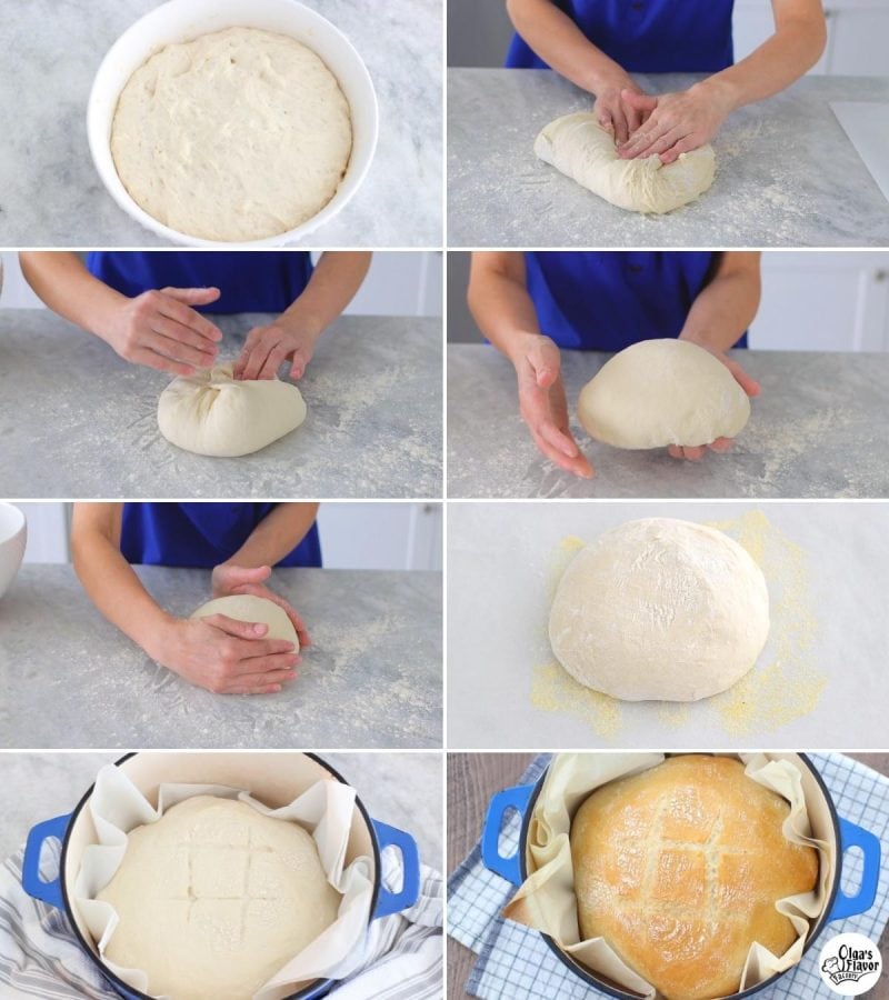 How to shape bread dough into a loaf and bake it in a dutch oven