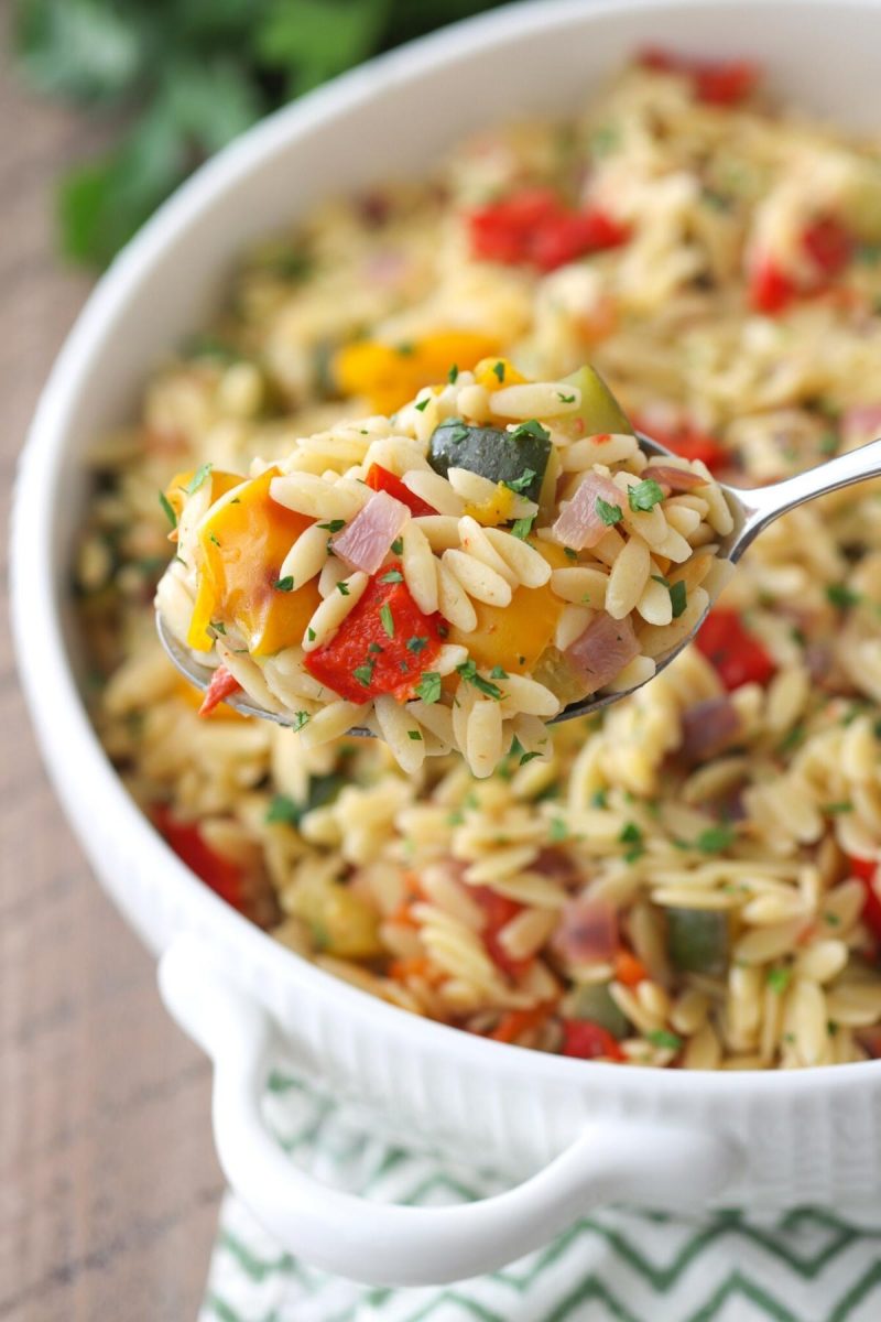 Orzo With Roasted Vegetables
(zucchini, peppers, tomatoes and onion) 
