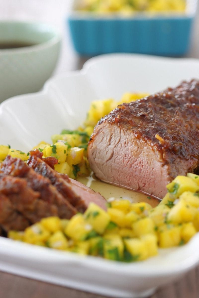 Maple Glazed Baked Pork Tenderloin with pineapple salsa