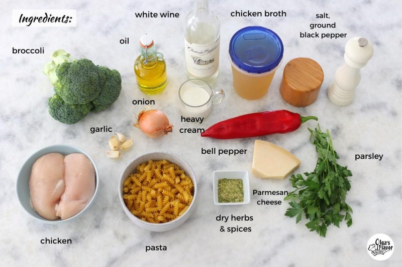 Ingredients for Skillet Chicken Broccoli Pasta