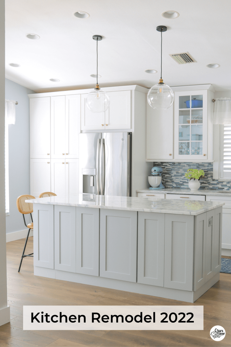 Kitchen Remodel 2022 (Olga's Flavor Factory) 
white and gray shaker cabinets, marble counters