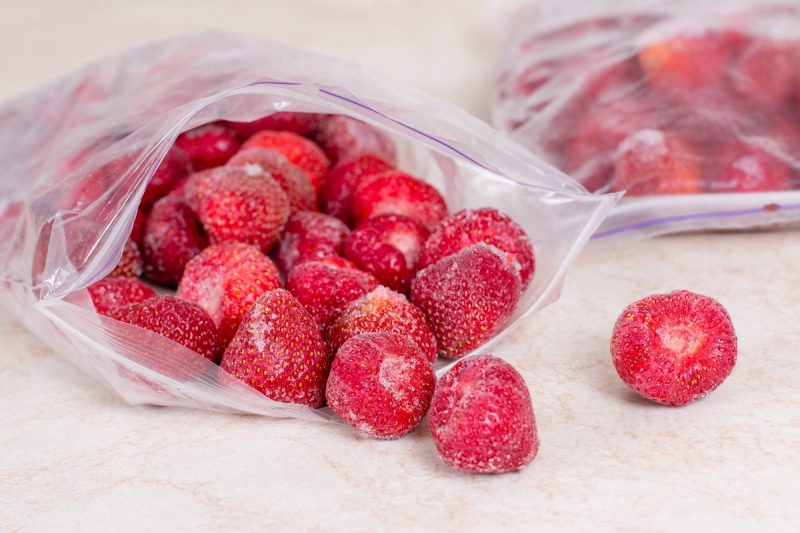 Frozen strawberries to use for homemade strawberry jam. 