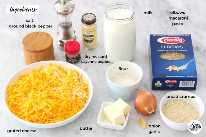 Ingredients for homemade macaroni and cheese
