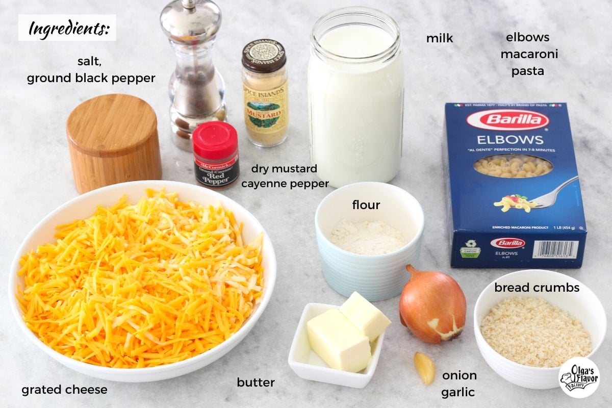 Ingredients for homemade macaroni and cheese.