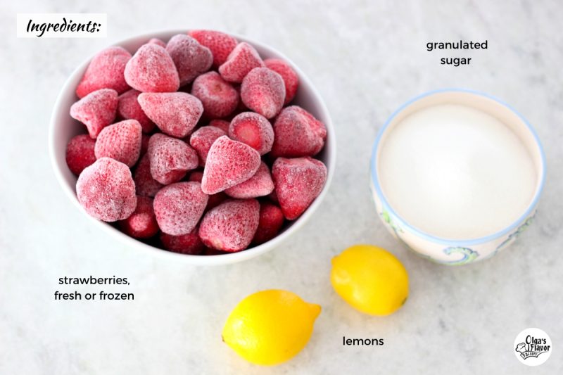 Ingredients For Homemade Strawberry Jam using frozen strawberries