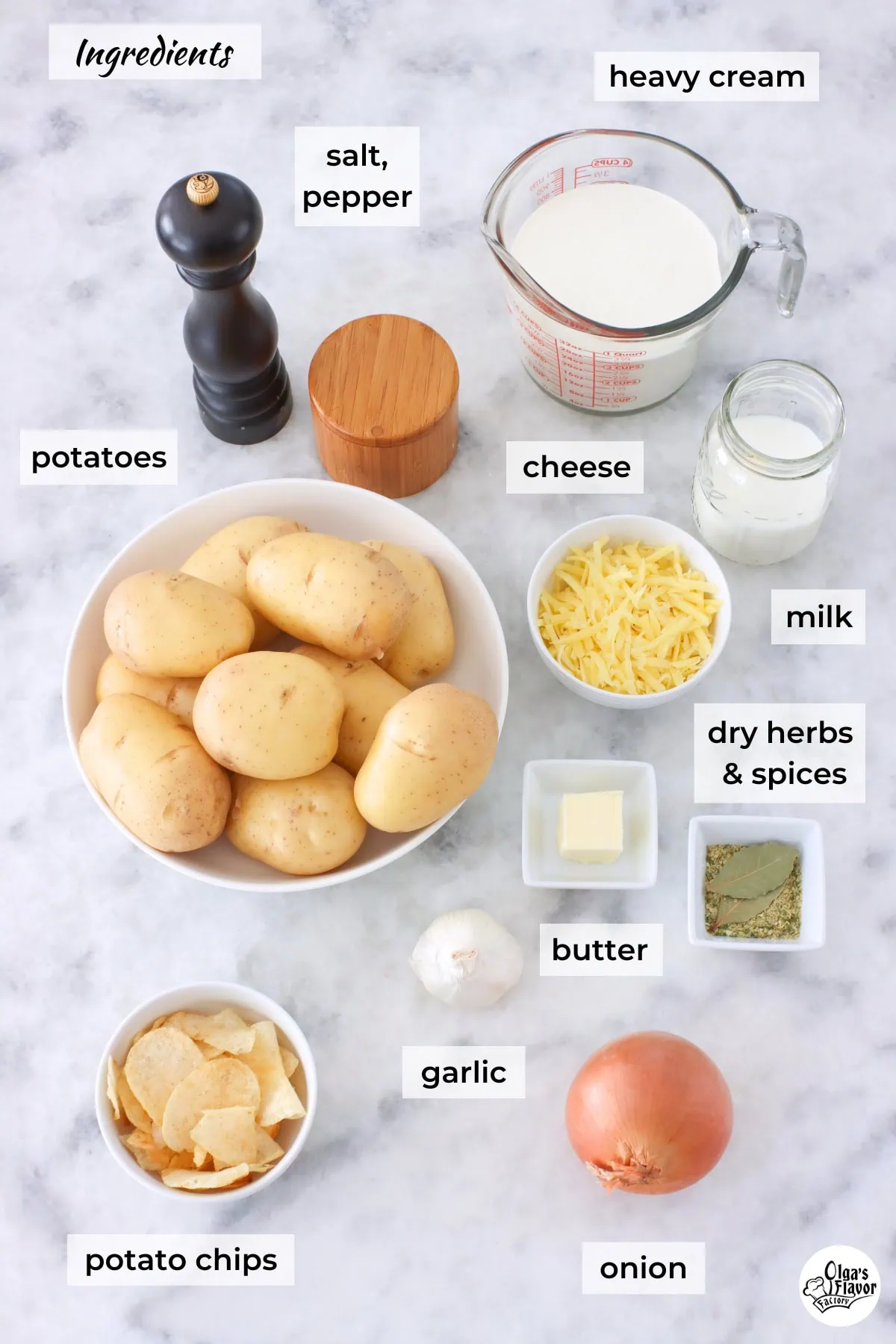 Ingredients for easy homemade scalloped potatoes. 