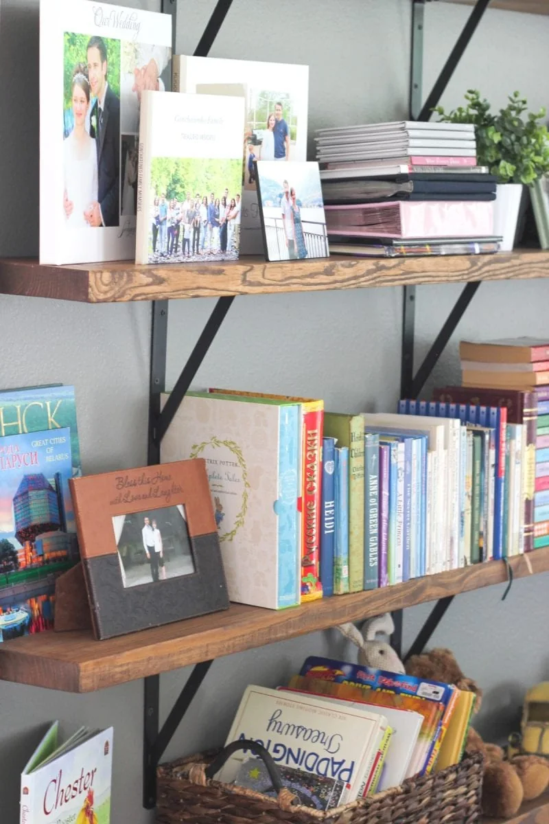 Home lIbrary shelves in living room