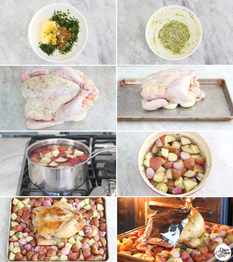 How to make oven roasted whole chicken and potatoes tutorial
