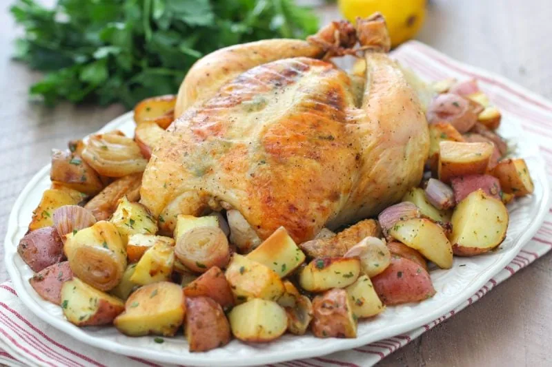 Oven Roasted Whole Chicken and Potatoes on a plate