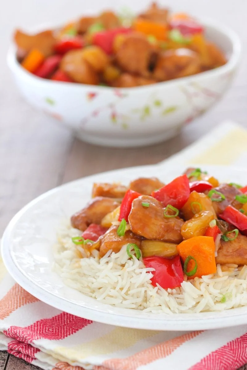 Sweet and Sour Chicken With Pineapple, peppers and onion. 