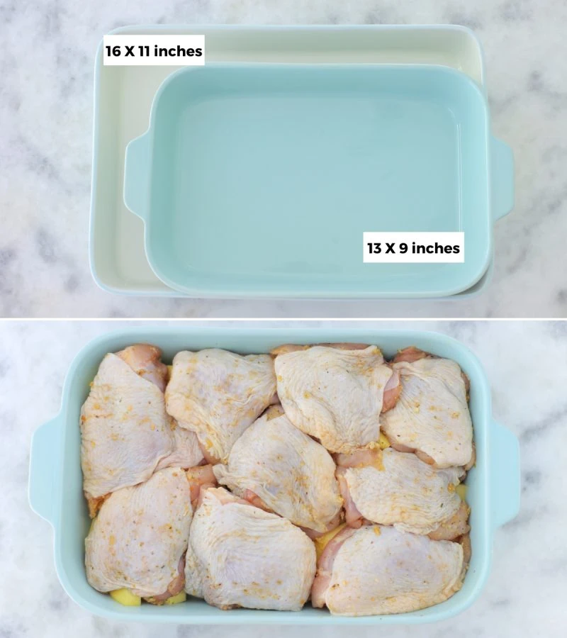 Baking dish for chicken thighs and potatoes