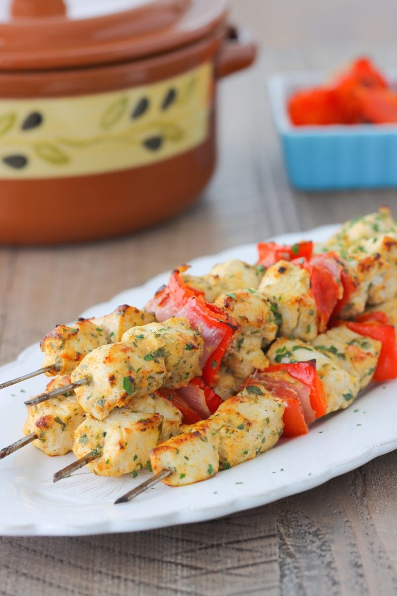 Chicken Kabobs in the oven - 
Broiled chicken and vegetable kabobs in the oven 