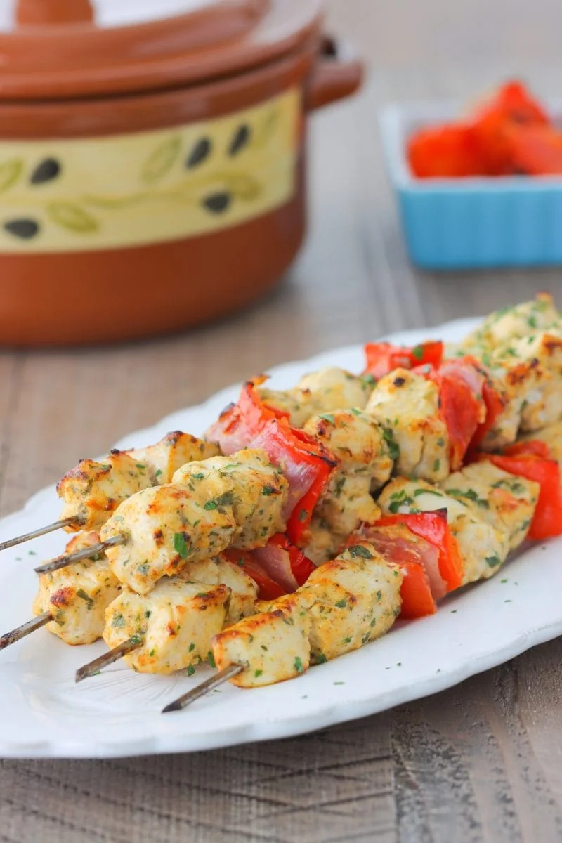 Chicken Kabobs in the oven - 
Broiled chicken and vegetable kabobs in the oven 