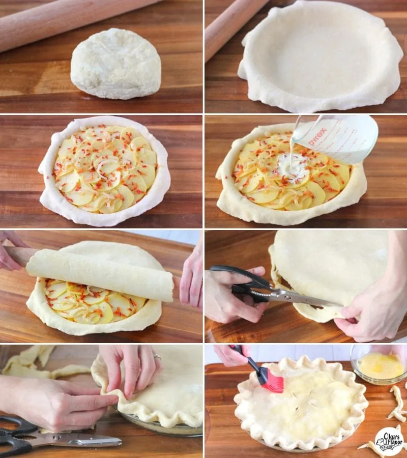 Tutorial for how to make potato bacon pie. 