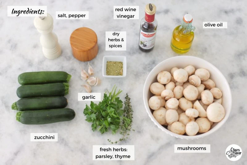 Ingredients for grilled zucchini and mushrooms