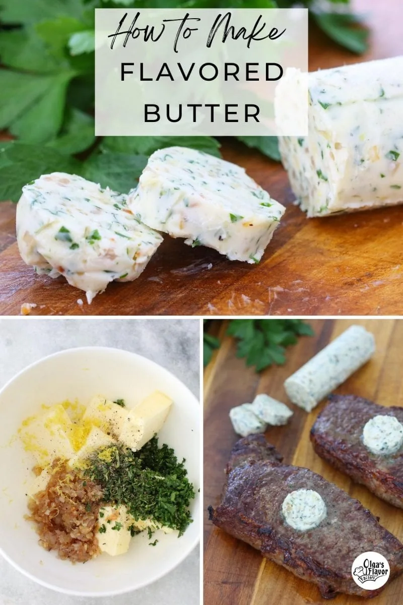 Flavored butter with shallots, garlic, lemon and herbs. 