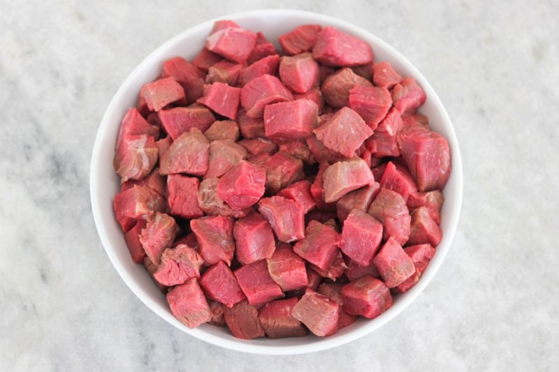 Beef cut up into cubes for Instant Pot Beef and Rice