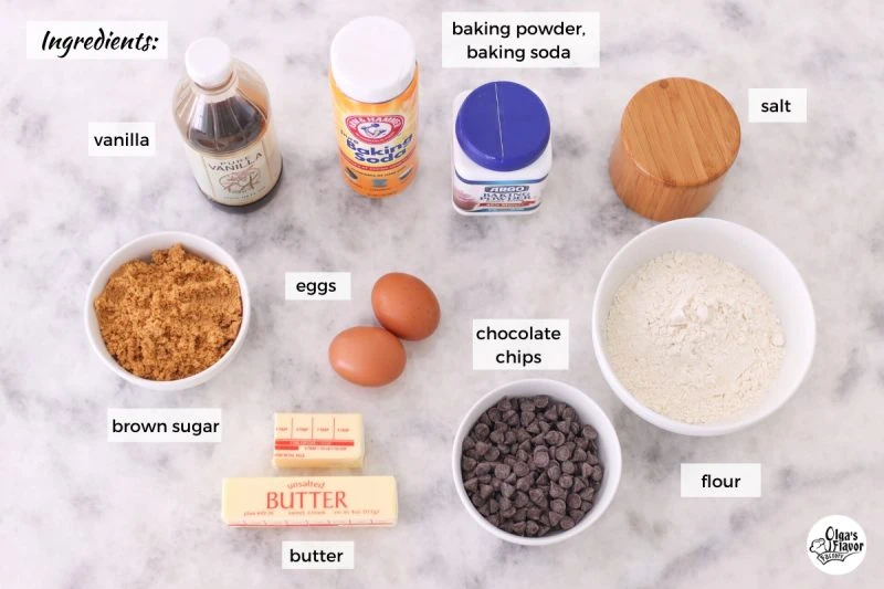 Ingredients for chocolate chip cookie bars