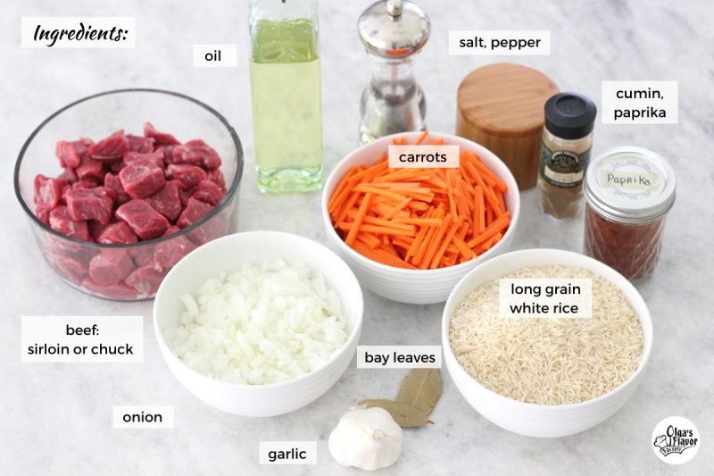 Ingredients for Instant Pot Beef and Rice Plov