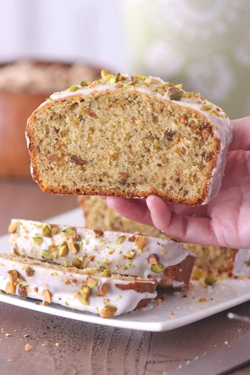 A slice of Pistachio Bread