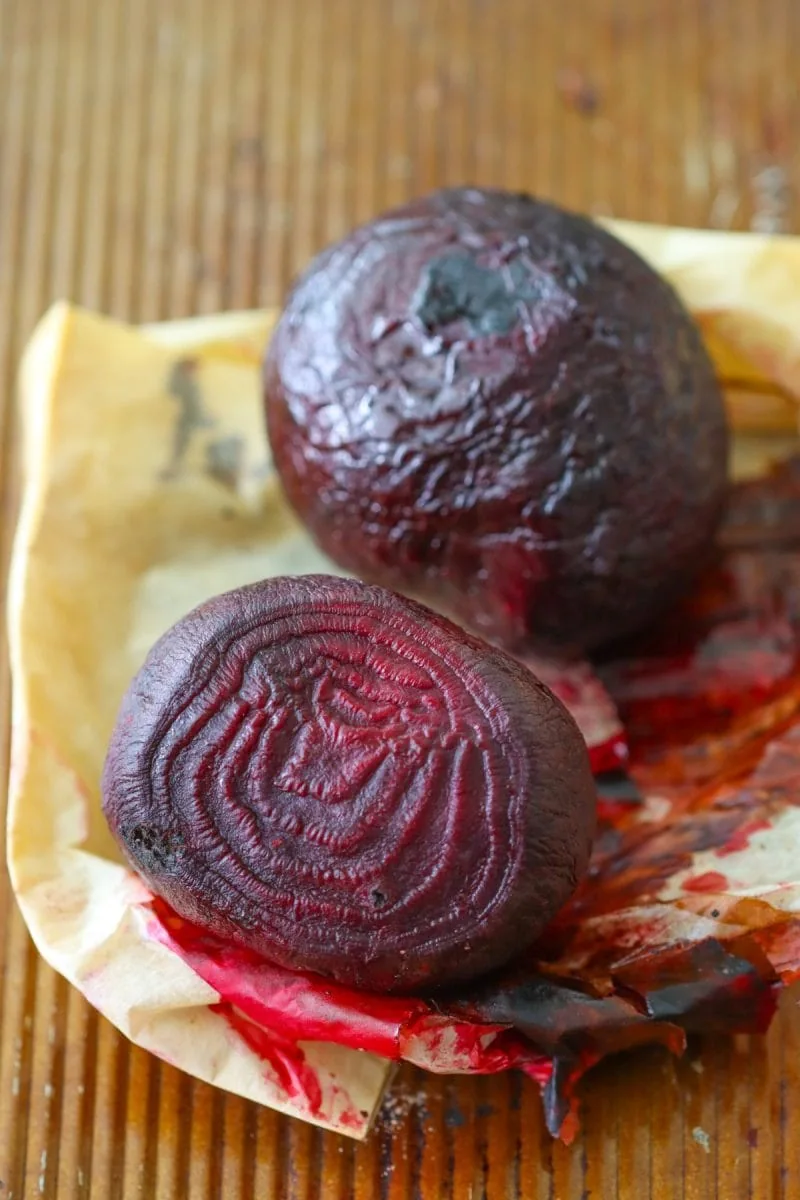 Roasted beets that were cooked in the oven.