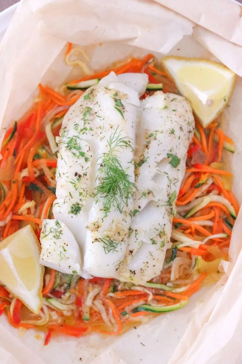 Fish and Vegetables En Papillote (Fish in Parchment) 