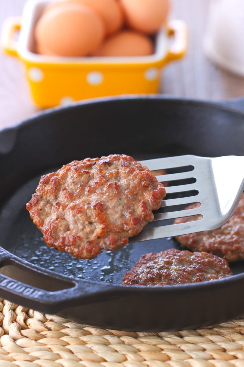 Homemade Breakfast Sausage in a cast iron skillet