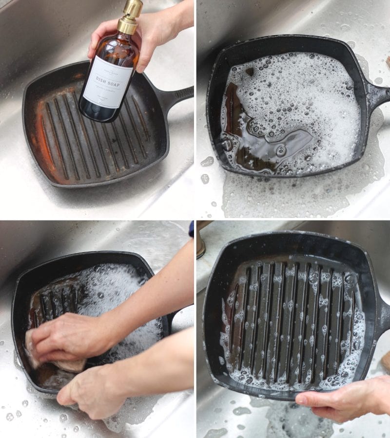 Removing Rust From Cast Iron with hot water and dish soap