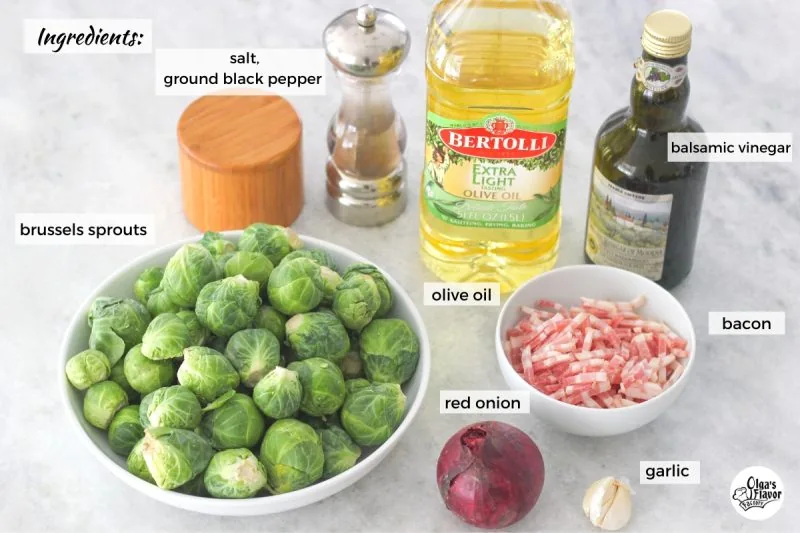 Ingredients For Roasted Brussels Sprouts With Bacon, Red Onion and Balsamic Vinegar