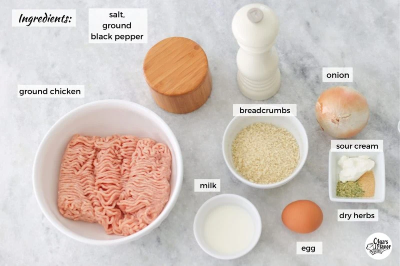 Ingredients for Chicken Kotleti on a counter. 