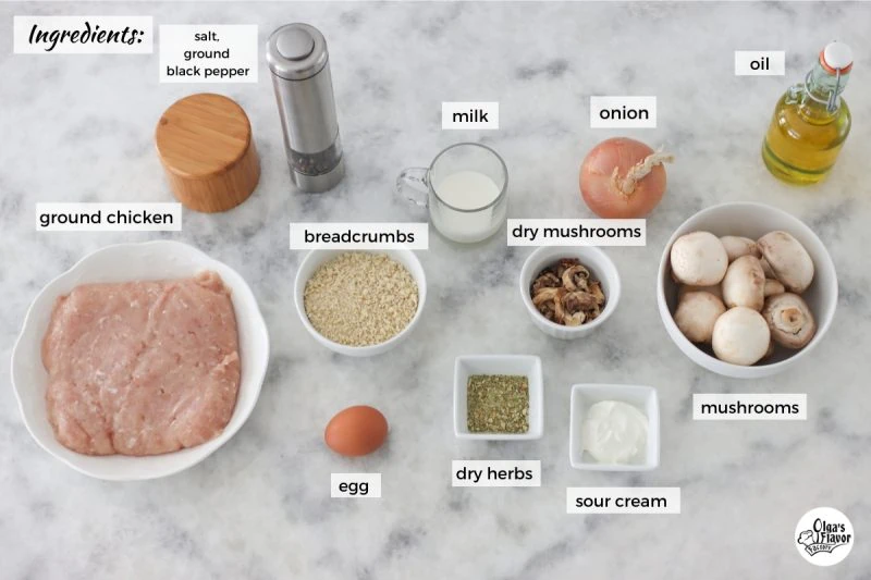 Ingredients For Chicken and Mushroom Patties (Kotleti)
Chicken and Mushroom Kotleti