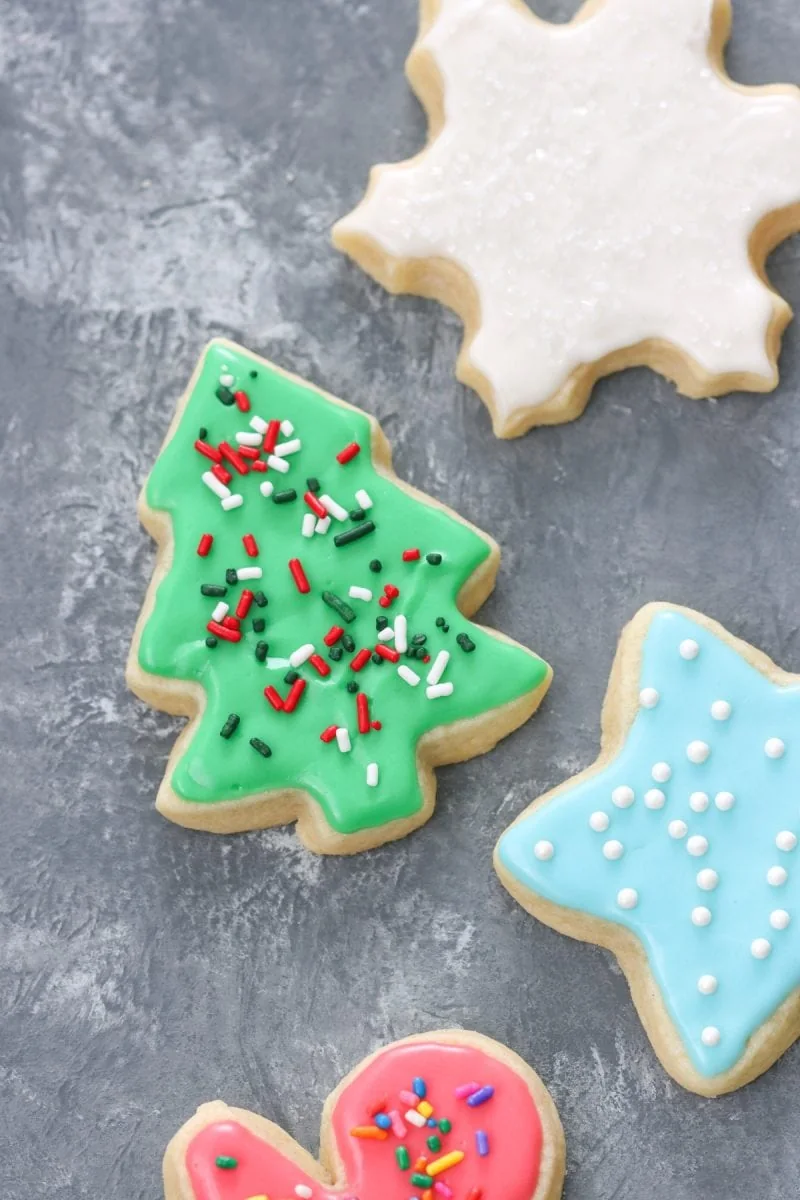 Soft Cut Out Sugar Cookies for Christmas with sour cream icing
