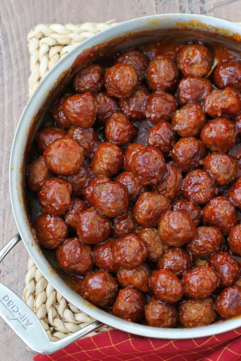 Honey Garlic Glazed Meatballs in a deep skillet