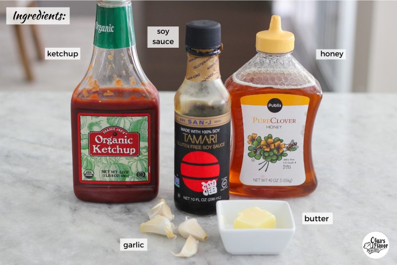 Ingredients for honey garlic glazed meatballs (sauce)