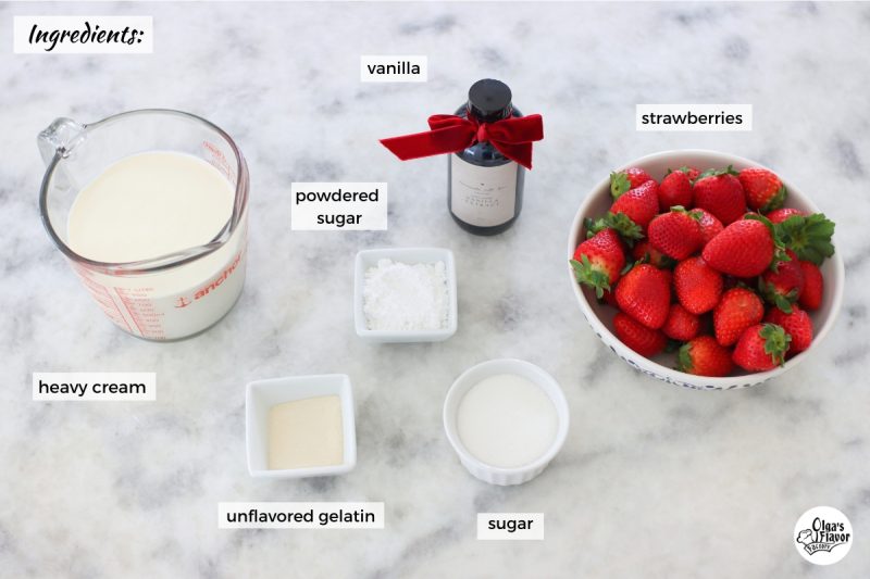Ingredients for homemade strawberry mousse