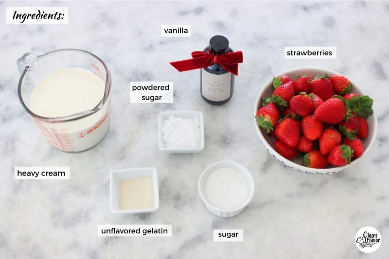 Ingredients for homemade strawberry mousse