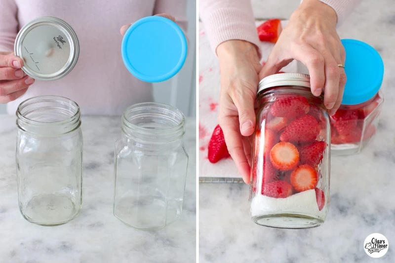 Storage containers for fresh strawberries
Glass mason jars to store fresh strawberries