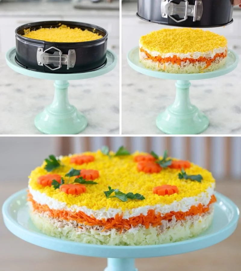 Layered tuna salad (Mimosa salad)
in a springform pan